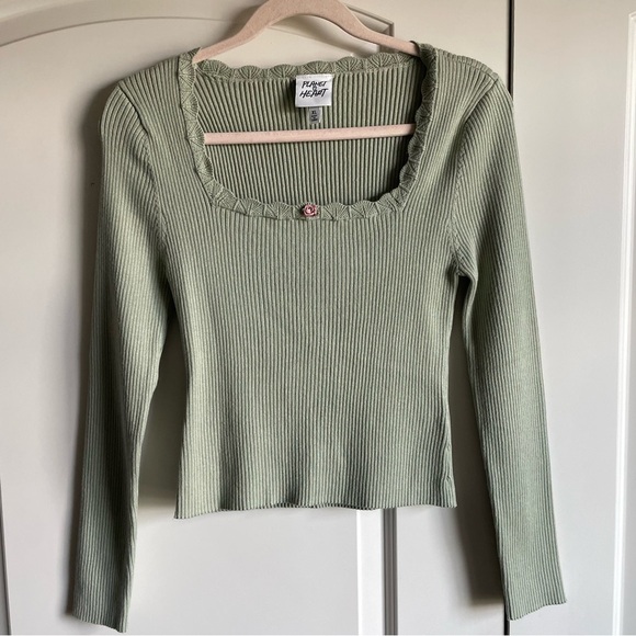 Planet Heart Juniors Ribbed Lace Trim Long Sleeve Top - Picture 2 of 7